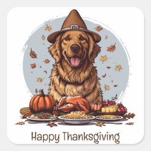 Sticker Carré Bon thanksgiving Golden Retriever Chien
