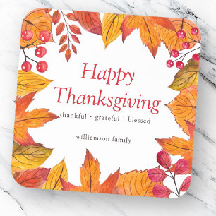 Sticker Carré Bon thanksgiving Pays Rustique Feuillage d'automne