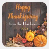 Sticker Carré Bon thanksgiving rustique Automne/Automne (Devant)