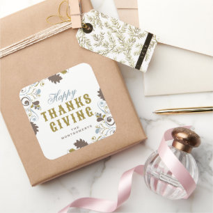 Sticker Carré Bon thanksgiving Rustique Feuilles D'Automne Et Fl