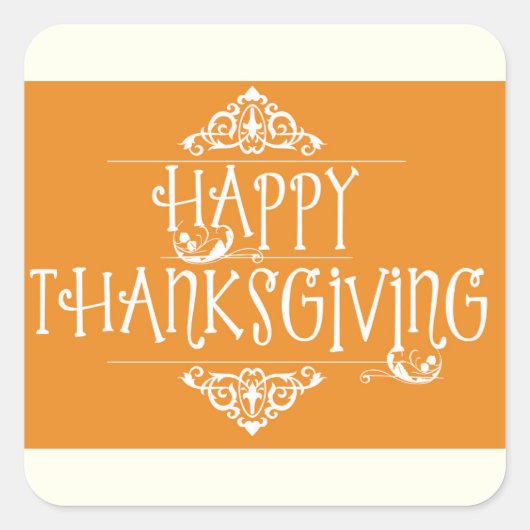 Sticker Carré Bon thanksgiving Script orange (Devant)