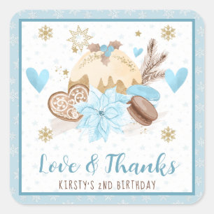 Sticker Carré Bonbon d'hiver bleu, cadeau de fête d'anniversaire