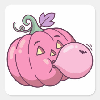 Sticker Carré Bonbon Rose Bulles Bubble Gum Halloween Pastel Mig