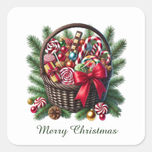 Sticker Carré Bonbons de menthe poivrée festive Joyeux Noël