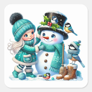 Sticker Carré Bonhomme de neige