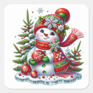 Sticker Carré Bonhomme de neige