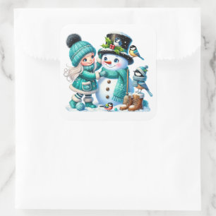 Sticker Carré Bonhomme de neige
