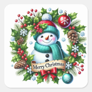 Sticker Carré Bonhomme de neige