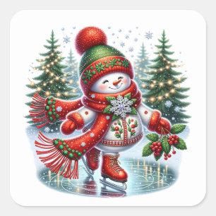 Sticker Carré Bonhomme de neige