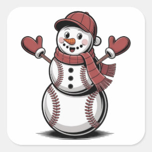 Sticker Carré Bonhomme de neige Baseball Noël Amoureux du Sport