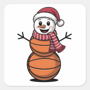 Sticker Carré Bonhomme de neige Basketball Noël Amoureux du spor