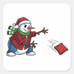 Sticker Carré Bonhomme de neige Cornhole Noël 2026 Fête Tailgate