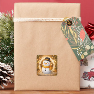 Sticker Carré Bonhomme de neige d'hiver