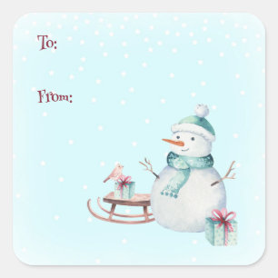 Sticker Carré Bonhomme de neige d'hiver Noël À De Personnalisabl