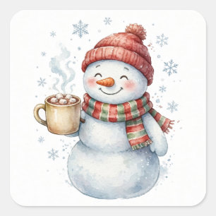 Sticker Carré Bonhomme de neige en chocolat chaud Noël Autocolla