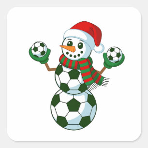 Sticker Carré Bonhomme de neige Football Noël Amateurs de Sport