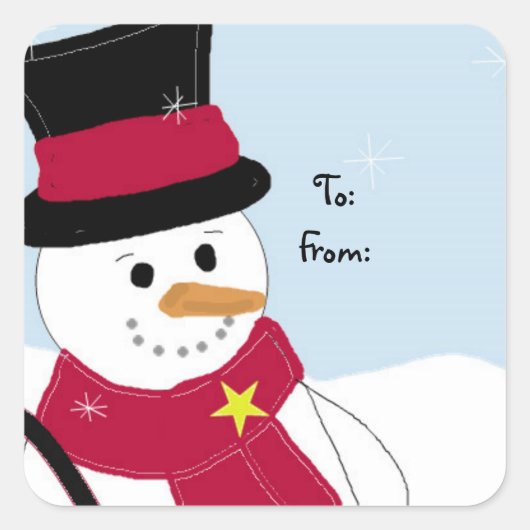 Sticker Carré Bonhomme de neige jovial (Devant)