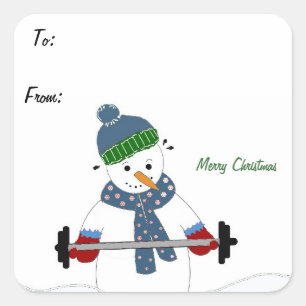 Sticker Carré Bonhomme de neige levant des poids