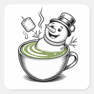 Sticker Carré Bonhomme de neige prenant un bain à la Macha Noël