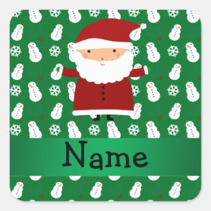 Sticker Carré Bonhomme de neige vert nommé personnalisé de père
