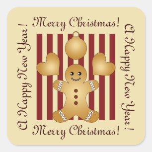 Sticker Carré Bonhomme en pain d'épice Noël Stripe Rouge
