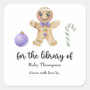 Sticker Carré Bonhomme en pain d'épices de Noël - pour la biblio