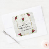 Sticker Carré Bonito bautismo de niñas con cruz de oro rosa roja (Enveloppe)