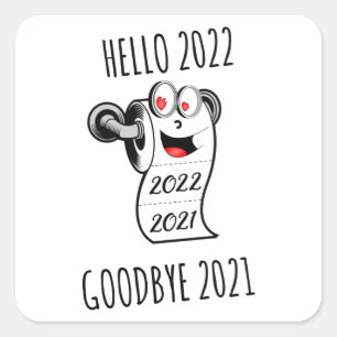 Sticker Carré Bonjour 2022 Au revoir 2021 papier toilette