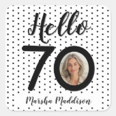 Sticker Carré Bonjour 70 points noirs et blancs Photo et nom Ann (Devant)