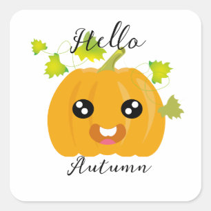 Sticker Carré Bonjour Automne - Citrouille mignon