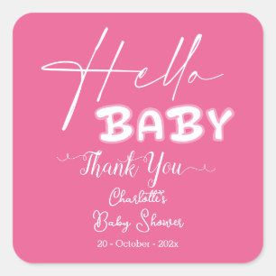 Sticker Carré Bonjour Bébé Élégante Baby Shower Rose Foncé