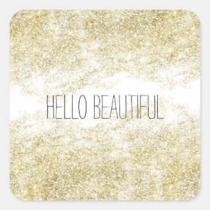 Sticker Carré Bonjour Belle Parties scintillant Gold Faux