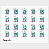 Sticker Carré Bonjour  | Cute chat bleu Kitty (Feuille)