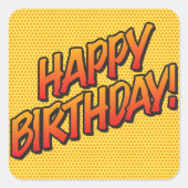 Sticker Carré BONJOUR D'ANNIVERSAIRE amusant Retro Comic Book (Devant)