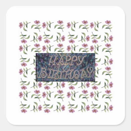 STICKER CARRÉ BONJOUR D'ANNIVERSAIRE FLEURS MAGNET (Devant)