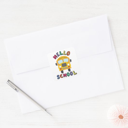 Sticker Carré Bonjour école (Enveloppe)