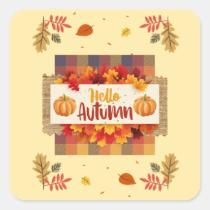 Sticker Carré Bonjour feuilles carreaux d'automne