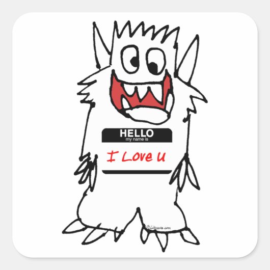 Sticker Carré Bonjour, J'aime U Monster (Devant)