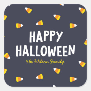 Sticker Carré Bonjour l'Halloween Candy Corn Bleu Foncé