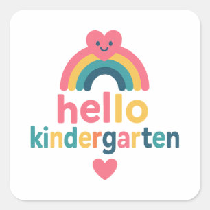 Sticker Carré Bonjour Maternelle Arc-en-ciel Cœur Retour à l'éco
