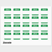 Sticker Carré Bonjour Mon nom est vert et blanc Nom Balise Stick (Feuille)