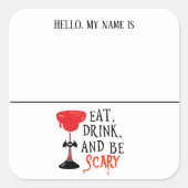 Sticker Carré Bonjour Nom tag Witch Halloween Party (Devant)