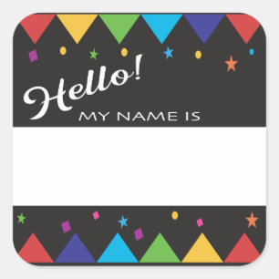 Sticker Carré Bonjour nom tags fête colorée festive