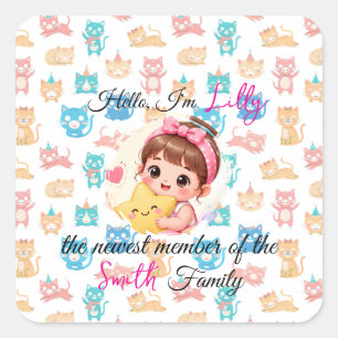 Sticker Carré Bonjour nouveau membre des modèles de famille chat