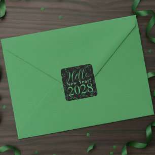 Sticker Carré Bonjour Nouvel An ! Vert Noir Étincelle de la Sain