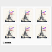 Sticker Carré Bonjour Paris coloré (Feuille)