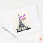Sticker Carré Bonjour Paris coloré (Enveloppe)