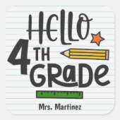 Sticker Carré Bonjour personnalisé 4e année (Devant)