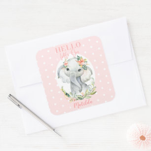 Sticker Carré Bonjour petit baby shower d'éléphant