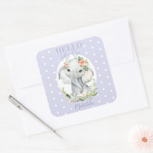 Sticker Carré Bonjour petit baby shower d'éléphant